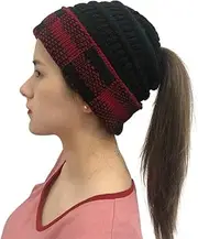 [YAMEE] Womens Wool Warm Soft Knitting Ponytail Beanie Hat Winter Outdoor Snow Leisure Messy Bun Beanie Hats