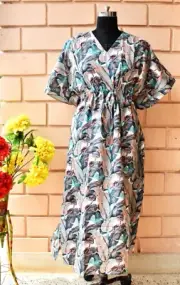Indian Cotton Kaftan New Banana Leaf Night Suit Bridal Kaftan Night Maxi Gown AU