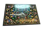Determine 30" X 24" Black Marble Meeting Dining Table Top Precious Inlaid Work