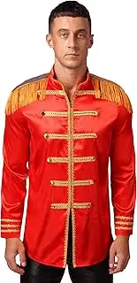 Vxuxlje Men's 60s Pop-Star Costume Satin Button Up Jacket Rock Band Musician Role Play Outfits