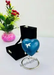 Flying Bird Blue Heart Keepsake Urn Cremation Small Urn With Premium Box & Stand