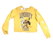 NWT Looney Tunes Crop Shirt Women's Small Yellow Long Sleeve Bugs Taz Tweety