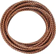 5.5 Yards Genuine Leather Cord 4mm Round Braided Bolo Leather Cord Brown Leather Strip Braiding Antique Leather Strap 5m Long for Bracelet Necklace Beading DIY (Brown)