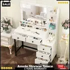 Vanity Desk with Mirror and LED Lights Makeup Table w/ 5Drawers Dressing Table