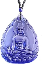 [Kinsing] Medicine Buddha Necklace Quan Yin Kwan-yin Guan Yin Pendant Beaded Chain Jade Stone Chinese Feng Shui Amulet for Wealth Safe (Purple), Crystal, Obsidian