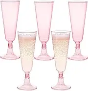 Hedume 70 Pack Pink Champagne Flutes, 5oz Disposable Plastic Wine Glasses, 2-Piece Disposable Champagne Glasses for Celebration, Wedding, Party, Valentine's Day, Mother's Day