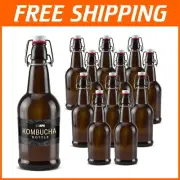 12-Pack 16 Oz Amber Flip-Top Glass Bottles - Perfect for Home Brewing