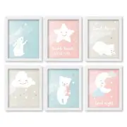 8x10 Framed Nursery Wall Art Set of 6 Hand Drawn Twinkle Twinkle Little Star Pri