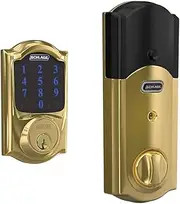 SCHLAGE BE469ZP CAM 605 Connect Smart Deadbolt with Alarm Inbuilt Camelot Trim in Bright Brass