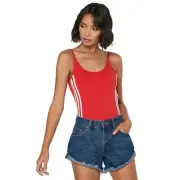 Adidas Originals 3 Stripes Cotton Body Sportbody Bodysuit Top Lush Red White
