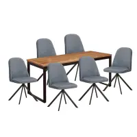 在飛比找Yahoo奇摩購物中心優惠-文創集 哈倫迪5尺實木餐桌皮革餐椅組合(一桌六椅組合＋餐椅二