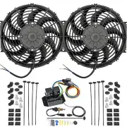 DUAL 12-13 INCH 180W ELECTRIC FAN DIGITAL ADJUSTABLE TEMPERATURE SWITCH WIRE KIT