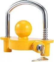 OZSTOCK Universal Ball Coupler Yellow Coupler Lock Trailer Hitch Security Adjustable Lock for Enhanced Caravan Security, Curved with 2 Keys, Fits Fits 1-7/8",2”, 2-5/16" Coupler