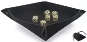 Dice Rolling Tray Folding Black Felt Mat + (6) 16mm Bone Tone Dice w/Pouch Set