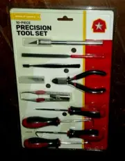 10pc Precision Tool Set w/Nonslip Handle: Tweezers/Pliers/File/Knife/Blades/Pick