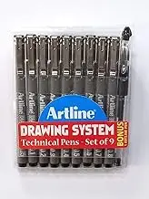 Artline Drawing System Fineliner Pen | Acid Free | Water Based | Technical Drawing Pens for Drafting, Illustrating, Graphic Design,Mandala Art | Assorted | Pack of 9 + 1 Free Pen