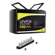 12V 100Ah LiFePO4 Battery + Bus Bar M8 Power Distribution Terminal Block (6 GANG 300A Black)
