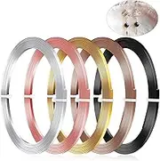 Hotop 5 Rolls Flat Aluminum Wire Bendable Anodized Craft Wire for Jewelry Making Soft Metal Wire for DIY Bezel Sculpting, 16.4 Feet 3 mm, Gold, Sliver, Black, Light Copper, Brown