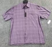 Van Heusen Casual Button Up Shirt Mens M 15-15.5 Violet/Window Pane Stretch NWT