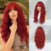 KAMIMASU Bright Red Wigs Long Curly Synthetic Full Machine Made Wig Hot Red Wig For Women Long Wavy No Lace Wig Heat Resistant Wig Free Part Wig Makeup Replacement Full Wig 24"