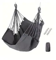 1pc Leisure Fabric Hammock Chair Outdoor Swing Chair Hammock Dormitory Hammock Chair Anti Rollover Hammock(With Storage Bag) Grey