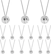 15 Pcs Disco Ball Necklaces 1.57 Inch Silver Mini Disco Ball 70s Disco Party Necklaces Disco Party Decorations for Stage Props Halloween Favors Party Club Costume Accessories