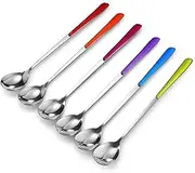 Syndecho Set of 6 Dessert Spoons, 20 cm Stainless Steel Long Spoons, Cocktail Mixing Spoons, Coffee Spoons, jam Spoons, iced Tea Spoons