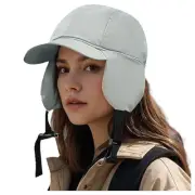 Winter Baseball Cap with Earflaps Flat Brim Trapper Hat One Size Apl3-gray