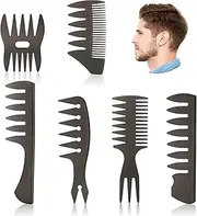 Mens Styling Comb, 6Pcs Wide Tooth Hair Comb Styling Set, Anti-Static Hairdressing Comb Curl Wet Comb for Men Ladies Hair Hairstyle (Black, One size)