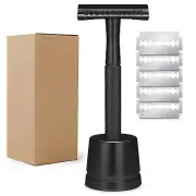 Men's Double-Edge Safety Razor with Metal Stand + 5 Double-Edge Razor Blades Set