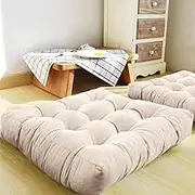 Solid Square Seat Cushion, Tufted Thicken Pillow Seat Corduroy Chair Pad Tatami Floor Cushion for Yoga Meditation Living Room Balcony Office Outdoor, Watermelon Red, 22x22 Inch