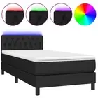 Box Spring Bed with Mattress & LED Black 106x203 cm King Single Size Fabric vida