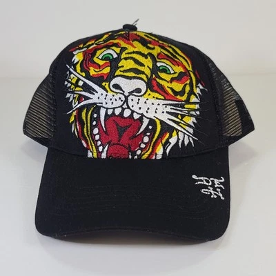 Ed Hardy Embroidered Tattoo Tiger Head Black Mesh Snapback Trucker Hat Cap OSFA