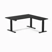 Desky Eco L-Shape Sit to Stand Black Melamine Desk 1500x1550mm Matte Black Height Adjustable Leg