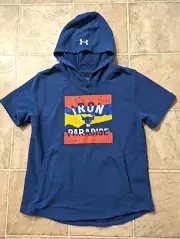 New Under Armour sz YLG Project Rock Terry ss Hoodie Sweatshirt blue 4646