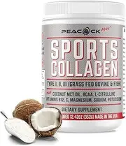 Peacock Max Sports Collagen Protein Powder Types I, II, III BCAA B12 Magnesium Electrolyts Non-GMO Gluten Free Unflavored 12.4oz