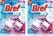Bref Anti-Clogging Duo-Cubes Toilet Blocks Flower (2x 50g), 2in1 Toilet Cleaner with Clear Water and Flower Scent, Complete Cleanliness from Toilet Cistern to Drain, Toilet Bowl Cleaner Prevents Clog