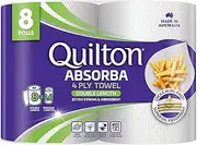 Quilton Absorba Double Length Paper Towel, White, 8 Count