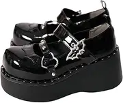[Parisuit] Womens Lolita Platform Goth Shoes Mary Jane Wedge Heels Pumps Ankle Strap Round Toe Punk Cosplay Shoes