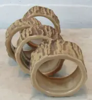 VINTAGE SET 4 VINTAGE NAPKIN RING CERAMIC TREE BARK