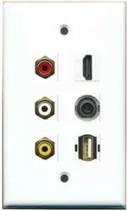 RCA Red White Yellow HD 3.5mm USB A-A Wall Plate White