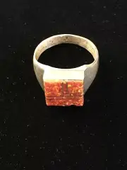 Mens Red Opal Navajo Sterling Silver Inlay Ring Size 9.5 10104