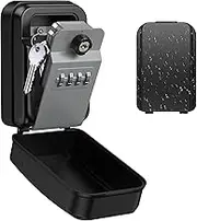AMIR Key Lock Box, 4 Digit Combination Lock Box, Wall Mounted Storage Lockbox with Emergency Key, Resettable Code, Large Capacity, Waterproof Security Lock Box for Home, Office, Outdoor