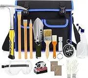 17PCS Geology Rock Pick Hammer Kit, 32oz Hammer & 3 PCS Digging Chisels Set for Rock Hounding, Gold Mining & Prospecting Equipment Tool with Multi-function Sholve, Compass, Whistle, Chisel
