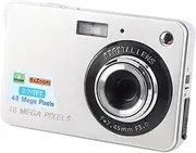 4K Digital Camera for Photography, Teens 48MP HD 2.7 Inch TFT Screen 8X Zoom Cameras Autofocus Anti Shake Compact Travel Vlog Silver Video Camcorder with Portable Selfie
