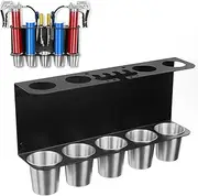 Gavinjitao Grease Gun Holder, Wall Mount Storage Rack Compatible with 2 Grease Guns Organizer with 5 Removable Drip Cups for Garage and Shop Workshop Storage Black