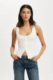 [Cotton On Women] Cotton On Women - Lily Button Through Tank - Vintage white M VINTAGE WHITE