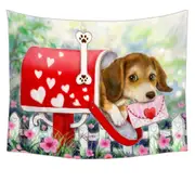 Funny Dog Mailbox Puppy with Hearts Tapestry