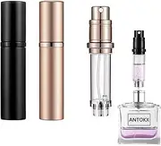 Travel Perfume Refillable Bottle Atomiser - 2-Pack 5ML ANTOKX Perfume Atomiser, Pocket Perfume Dispenser, Scent Pump Case, Leakproof Portable Perfume Sprayer for Women and Men (Black & Rose gold)