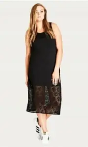 City Chic Ladies Lace Hem Longline Tank Dress sizes 16 Small Colour Black